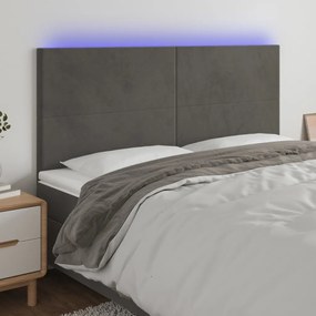 Cabeceira de cama c/ LED veludo 200x5x118/128 cm cinza-escuro