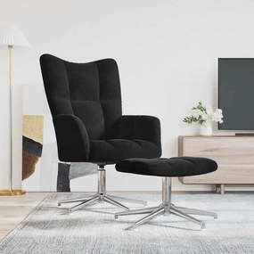 vidaXL Cadeira de descanso com banco veludo preto