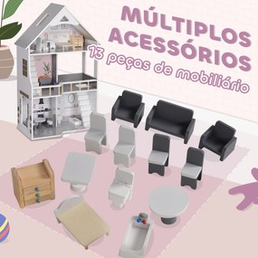 AIYAPLAY Casa de Bonecas com Móveis e Acessórios Casa de Bonecas de Ma