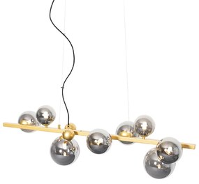 Candeeiro suspenso Art Deco dourado com vidro fumê 8 luzes - David Art Deco