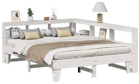vidaXL Cama com estante sem colchão 140x200 cm pinho maciço branco