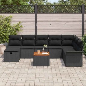 Conjunto de Sofás para Jardim 9 peças com Almofadas Preto Rattan Polip