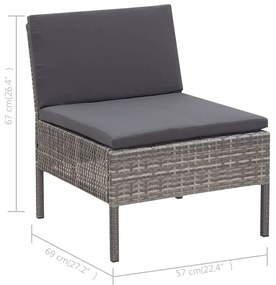 Conjunto lounge de jardim c/ almofadões 3 pcs vime PE cinzento