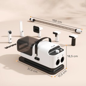 Aspirador-Secador para Cães, 37,6 x 17,5 x 18,5 cm, Função 5 em 1, Branco