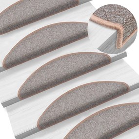 vidaXL Tapetes de escada 15 pcs 56x17x3 cm castanho claro