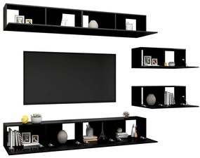 6 pcs conjunto de móveis de TV derivados de madeira preto