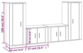4 pcs conjunto móveis de TV madeira processada branco brilhante