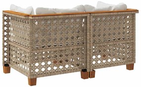Sofás de canto para jardim com almofadões 2 pcs vime PE bege