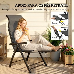 Conjunto de 2 Cadeiras Dobráveis Reclináveis de Jardim Exterior com Encosto Alto Ajustável em 5 Posições Apoio para Pés Cinza Escuro