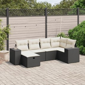 6 pcs conjunto sofás de jardim c/ almofadões vime PE preto