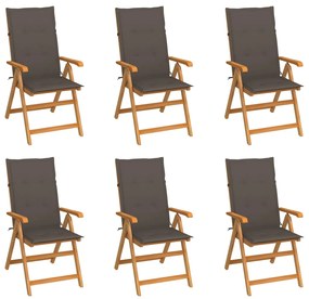 vidaXL Cadeiras de jardim c/ almofadões cinza-acast. 6 pcs teca maciça
