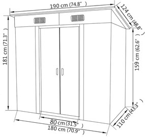 Abrigo de jardim em Aço Galvanizado - 190 x 124 x 181 cm - Verde