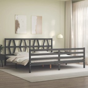 Estrutura de cama com cabeceira 200x200 cm madeira maciça cinza