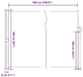 Toldo lateral retrátil 160x500 cm castanho