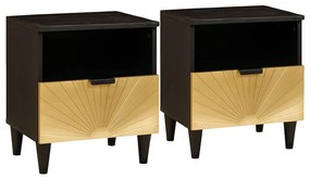 vidaXL Mesa-de-cabeceira com gaveta 2 pcs Preto e Ouro 40 x 33 x 46 cm