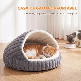 Cama Gruta para Gatos com Base Antiderrapante e Almofada Lavável para Interior 50x50x32 cm Cinzento