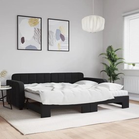 Sofá-cama com gavetão e colchões 90x200 cm veludo preto