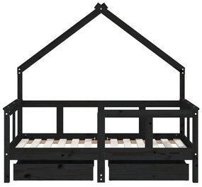 Estrutura cama infantil c/ gavetas 70x140 cm pinho maciço preto