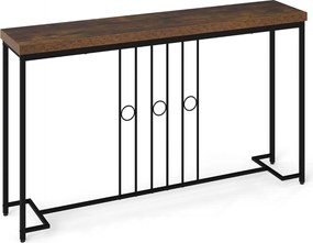 Mesa Consola 140 x 30 x 81 cm Industrial Base H e Tampo para Entrada, hall Castanho Rústico e Preto