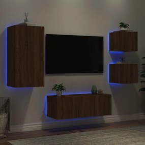 vidaXL 5 pcs móveis parede p/ TV LEDs deriv. madeira carvalho castanho