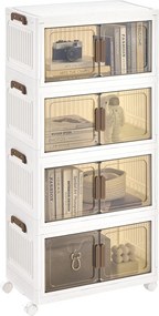 Caixas com tampa Organizador com rodas, 4 níveis, 31 x 55 x 111 cm Branco-castanho transparente