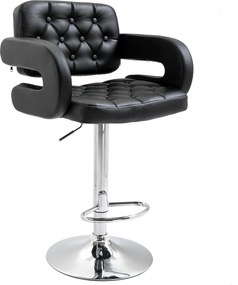 HOMCOM Banco de Bar Banco Alto Giratória a 360° Altura Ajustável com Encosto e Apoio para Pés 61x50x94-114 cm Preto | Aosom Portugal