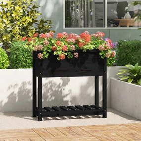 vidaXL Vaso/floreira com prateleira 82,5x34,5x81 cm pinho maciço preto