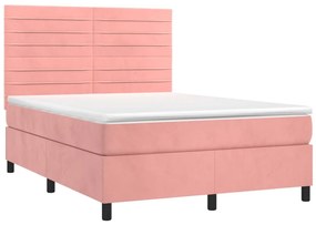 Cama box spring c/ colchão/LED 140x200 cm veludo rosa