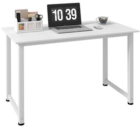 HOMCOM Secretária Moderna Mesa de Estudo com Estrutura de Aço e Pés Ajustáveis Mesa de Computador 120x60x76 cm Branco