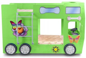 Cama para criança Beliche Autocarro 207 x 116 x 150 cm com Luzes LED 2 colchões e estrados incluídos, capacidade de 100 kg Verde