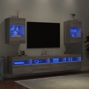 Móveis de parede para TV com luzes LED 2 pcs cinzento sonoma