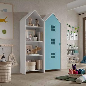 Conjunto 1 armario Guarda Roupa infantil + estante infantil coleção CASAMI Branco e Azul