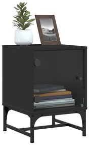 Mesa de cabeceira c/ porta de vidro 35x37x50 cm preto