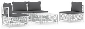 5 pcs conjunto lounge de jardim com almofadões aço branco