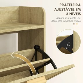 Móvel Sapateira de Entrada com 2 Gavetas Basculantes e 1 Prateleira Aberta para 18 Pares de Sapatos 80x24,5x110 cm Carvalho