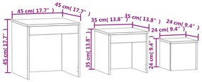 Mesas de encastrar 3 pcs contraplacado cinzento