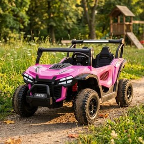 Carro elétrico para Crianças 24V, 4x4, 2 lugares Gravity Buggy Rodas de espuma EVA e assento Couro ecológico rosa