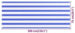 Tela de varanda 75x300 cm PEAD azul e branco
