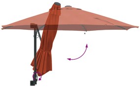 Guarda-sol de Jardim Montado na Parede com LEDs Terracota 248 cm