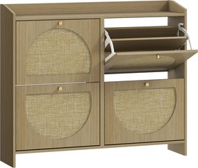 HOMCOM Sapateira Estreita com 4 Portas de Vime Sapateira para Entrada com Prateleiras Ajustáveis para 16 Pares de Sapatos 104,5x24x88 cm Madeira | Aosom Portugal