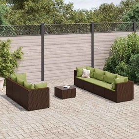 vidaXL 8 pcs conjunto lounge jardim c/ almofadões vime PE castanho