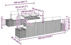Conjunto de Sofá de Jardim com 8 Peças e Almofadas Cinza Claro em Ratt