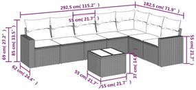8 pcs conjunto sofás de jardim com almofadões vime PE preto
