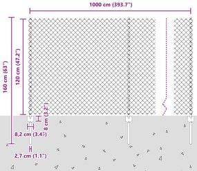 Cerca de Cadeia com 20 Postes em U Cinza 1,2x10 m de Aço