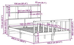 Cama com estante sem colchão 150x200 cm pinho maciço