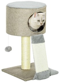 PawHut Arranhador Gatos Pequeno 50cm Compacto Estável Confortável 30x30x50cm Design Elegante Bege Escuro