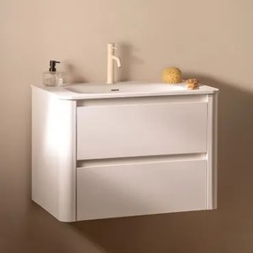 Conjunto De Móvel De Casa De Banho Suspenso Em Madeira Com Lavatório Integrado Egerton Branco & Sem Espelho & Tapioca Bege - Sklum