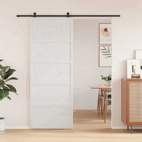 vidaXL Porta de celeiro 80x208 cm madeira de pinho maciça branco