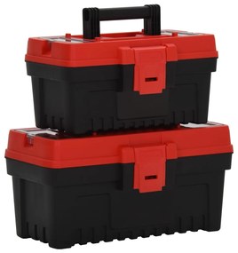 vidaXL 2 pcs conjunto de caixas de ferramentas PP preto/vermelho