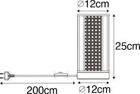 Candeeiro de mesa oriental branco com vime 12 cm - Akira
